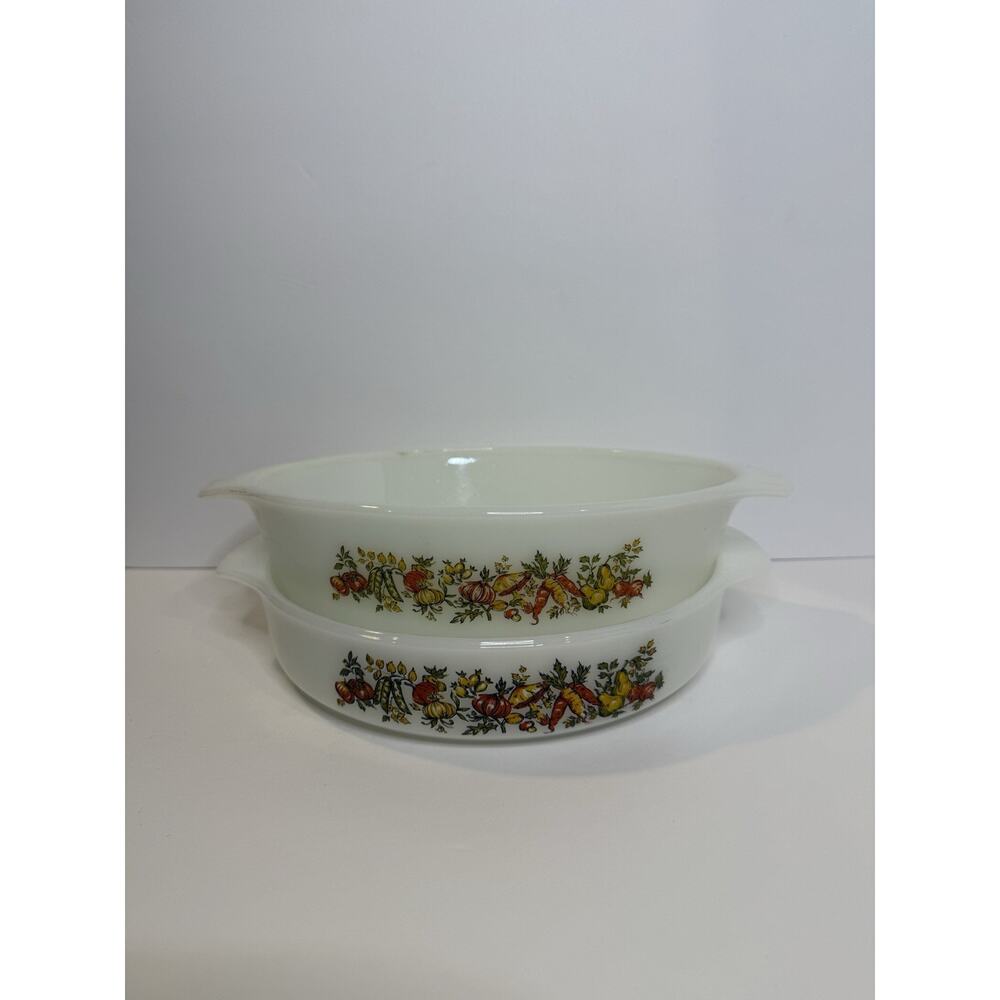 VTG Anchor Hocking Fire-King Vegetable Harvest Oval Casserole Dishes Set of 2